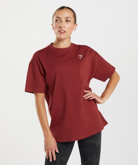 Koszulki Gymshark Treningowe Oversized Damskie Czerwone | PL 042FKB